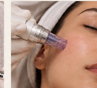 Foto van Korean Microneedling op een damesgezicht